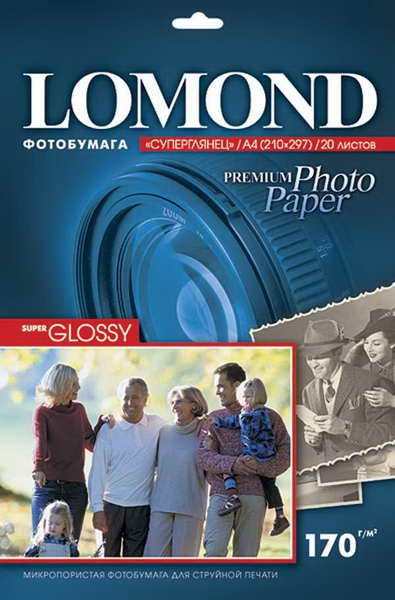 Фотобумага Lomond суперглянцевая (1101101), Super Glossy,A4, 170 г/м2, 20 л.