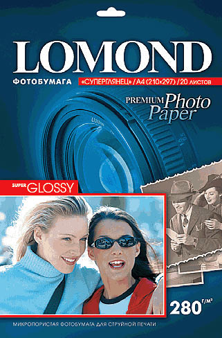 Фотобумага Lomond суперглянцевая (1104101), Super Glossy,A4, 280 г/м2, 20 л.