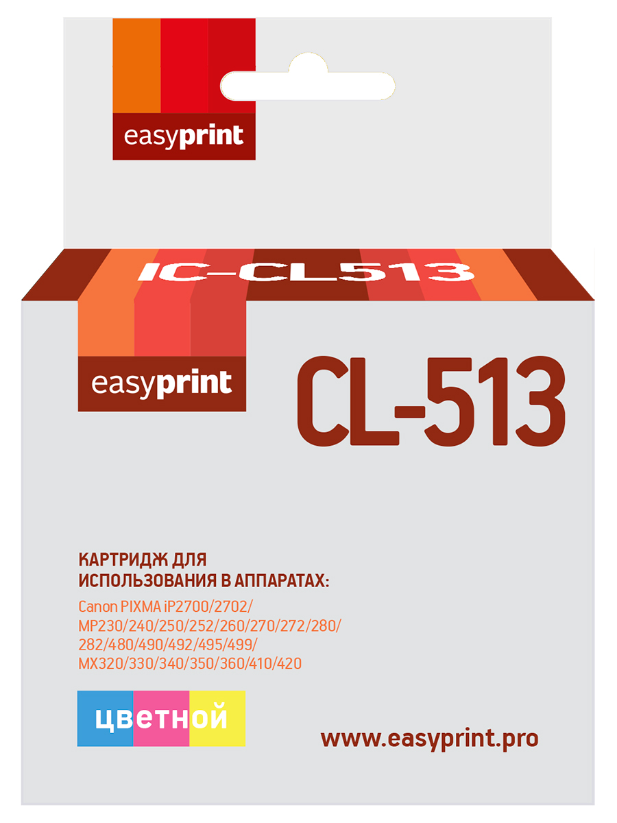 Картридж EasyPrint IC-CL513 для Canon PIXMAiP2700/2702/MP230/240/250/252/260/270/272/280/282/480/490/492/495/499/MX320/330/340/350/360/410/420, цветной