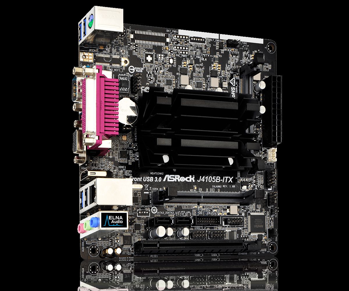 М/плата min-ITX ASRock J4105B-ITX Intel Quad-Core J4105(2*DDR4 SODIMM(2400),2*SATA 6G,PCI-E,7.1CH,