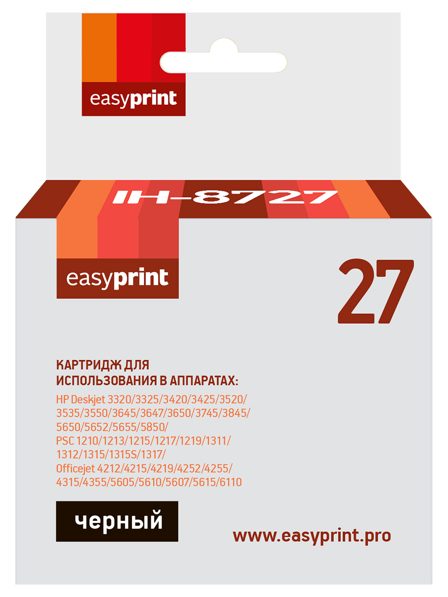 Картридж EasyPrint IH-8727 №27 для HP Deskjet3320/3420/3520/3650/5650/5850/PSC 1210/1315/Officejet4215/4315/5610/5615, черный