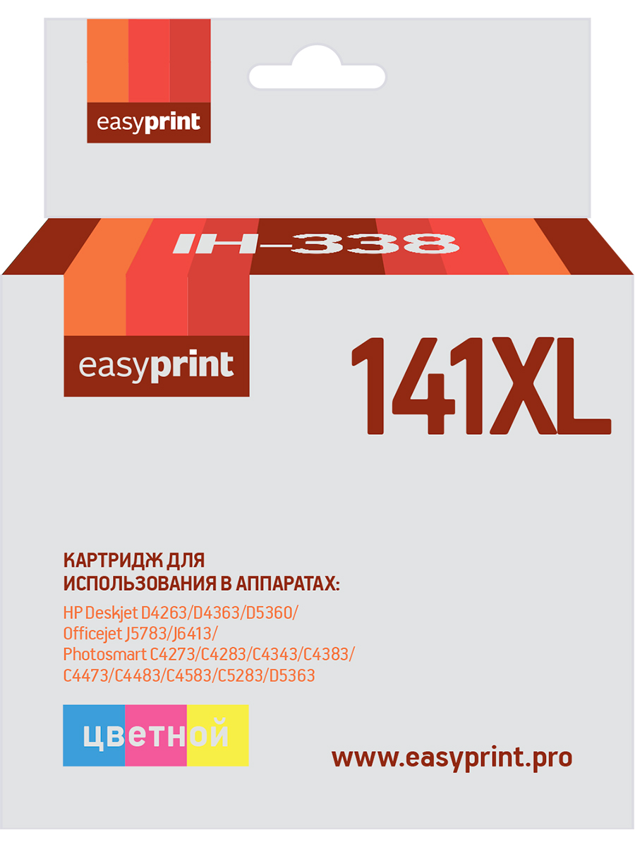 Картридж EasyPrint IH-338№141XL для HP DeskjetD4263/D4363/D5360/Officejet J5783/J6413/PhotosmartC4273/C4283/C4343/C4383/C4473/C4483/C4583/C5283/D5363,цветной